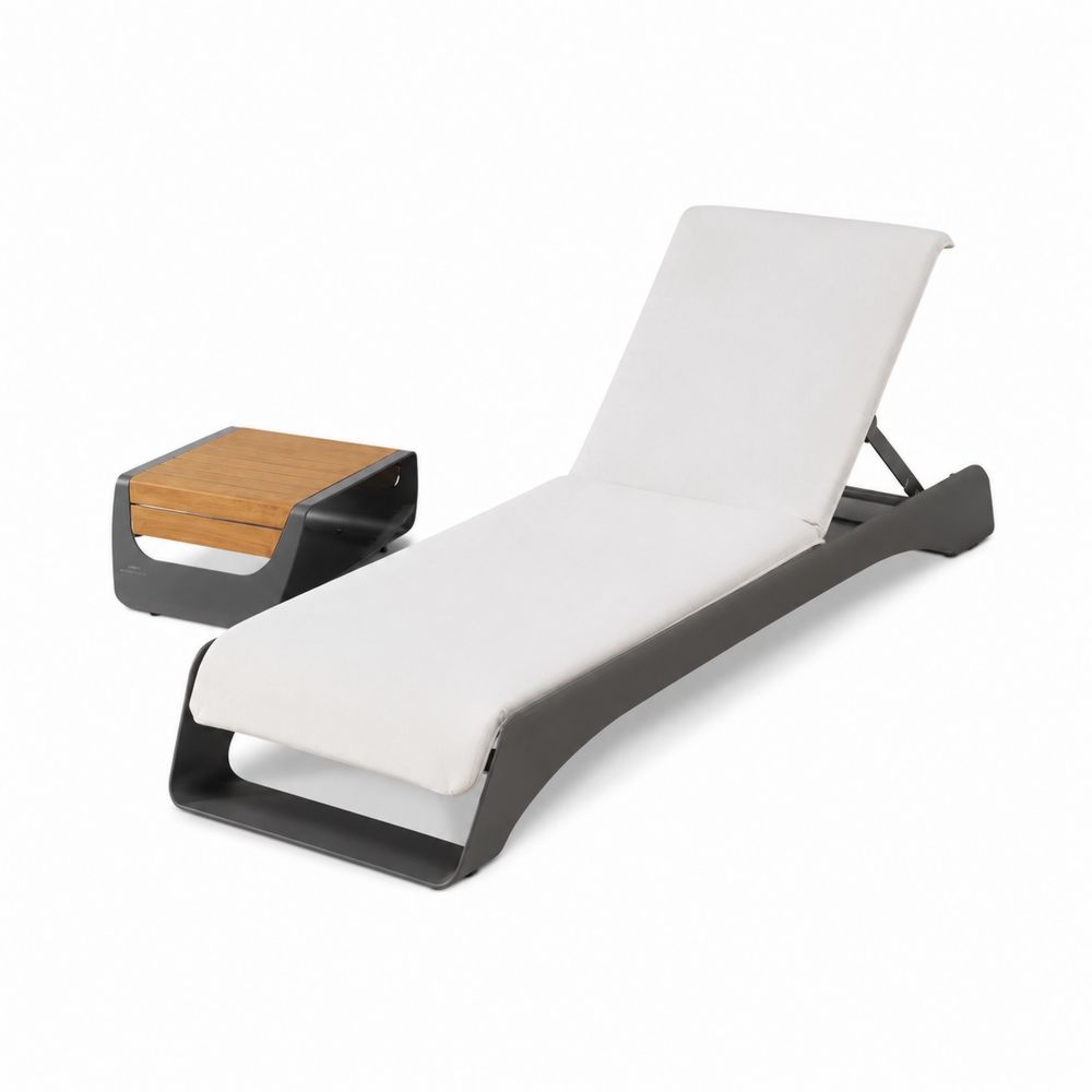 Outdoor-Lounge-Set Aluminium Liegestuhl und Beistelltisch Weiß