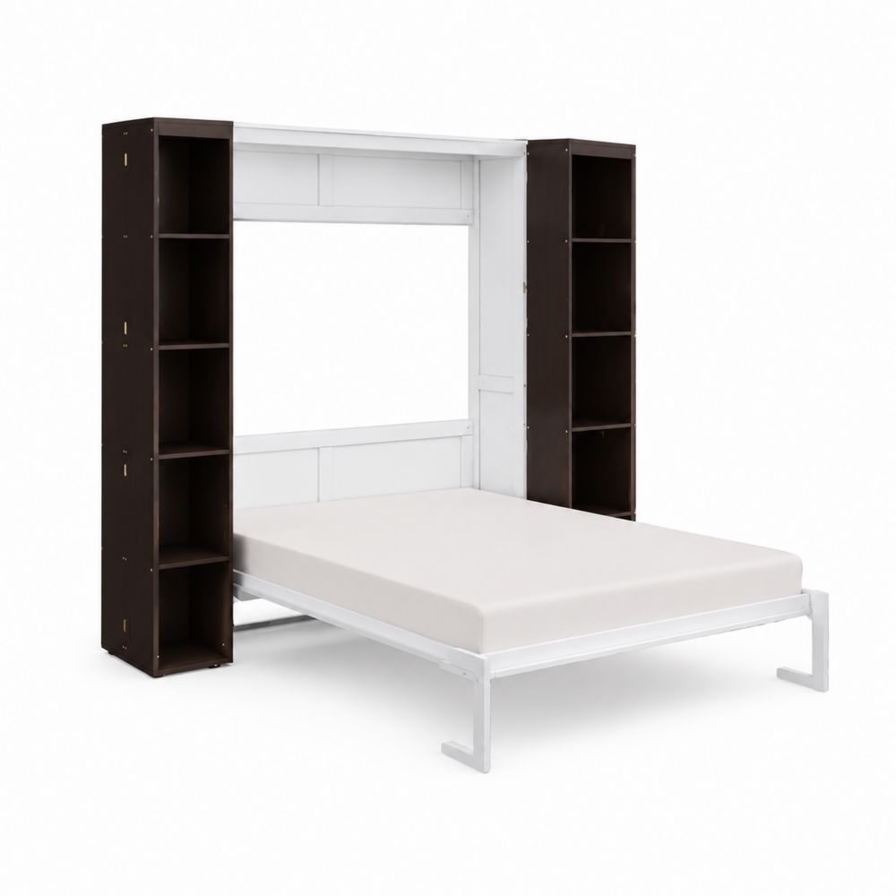 Klappbares Schrankbett mit Regalen und Metallgestell 200x140 cm Weiß/Braun