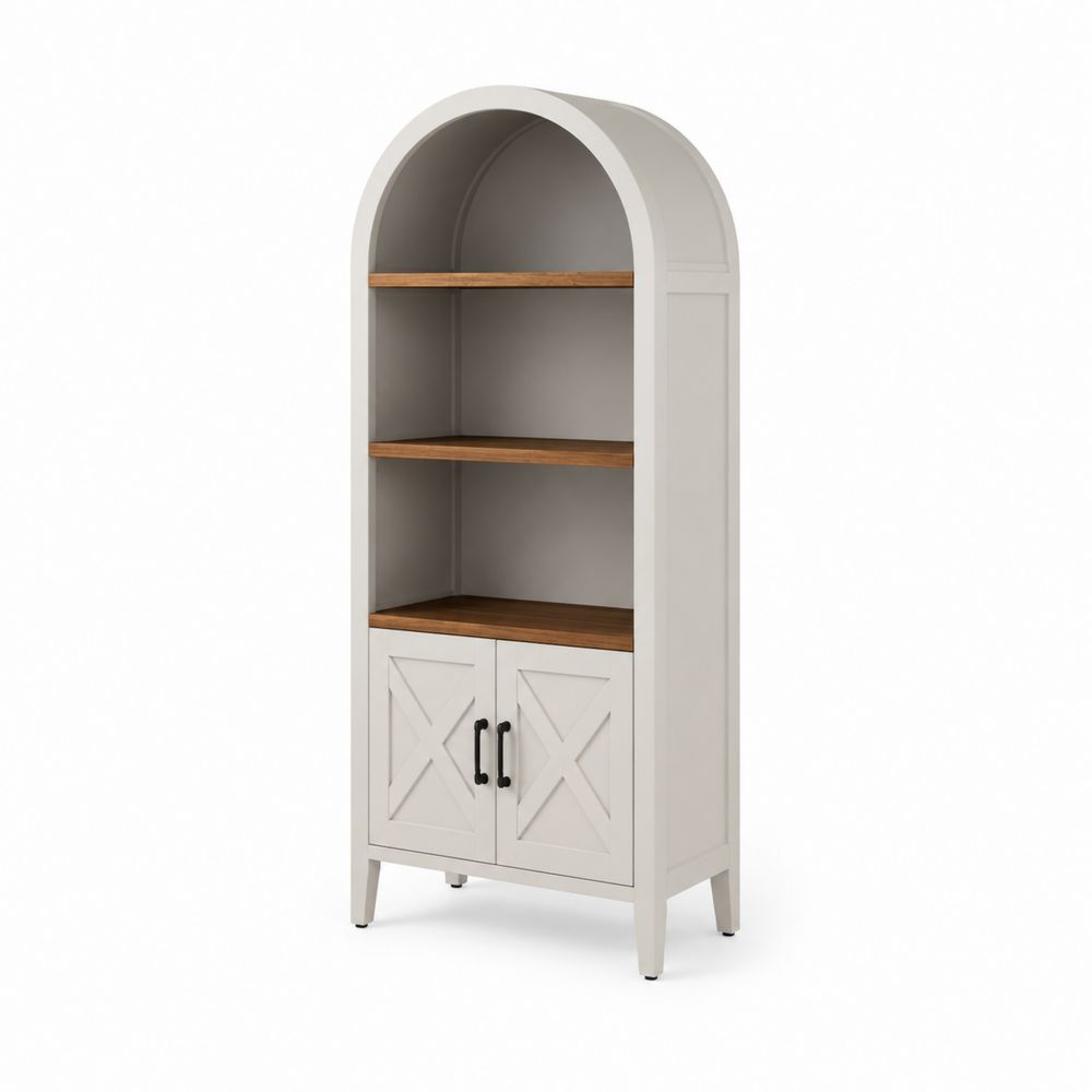 Holz-Bücherregal mit Gewölbedach und Türen Eiche/Weiß