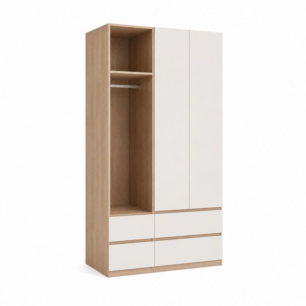 Kleiderschrank mit 2 Türen und 5 Schubladen Holz/Weiß