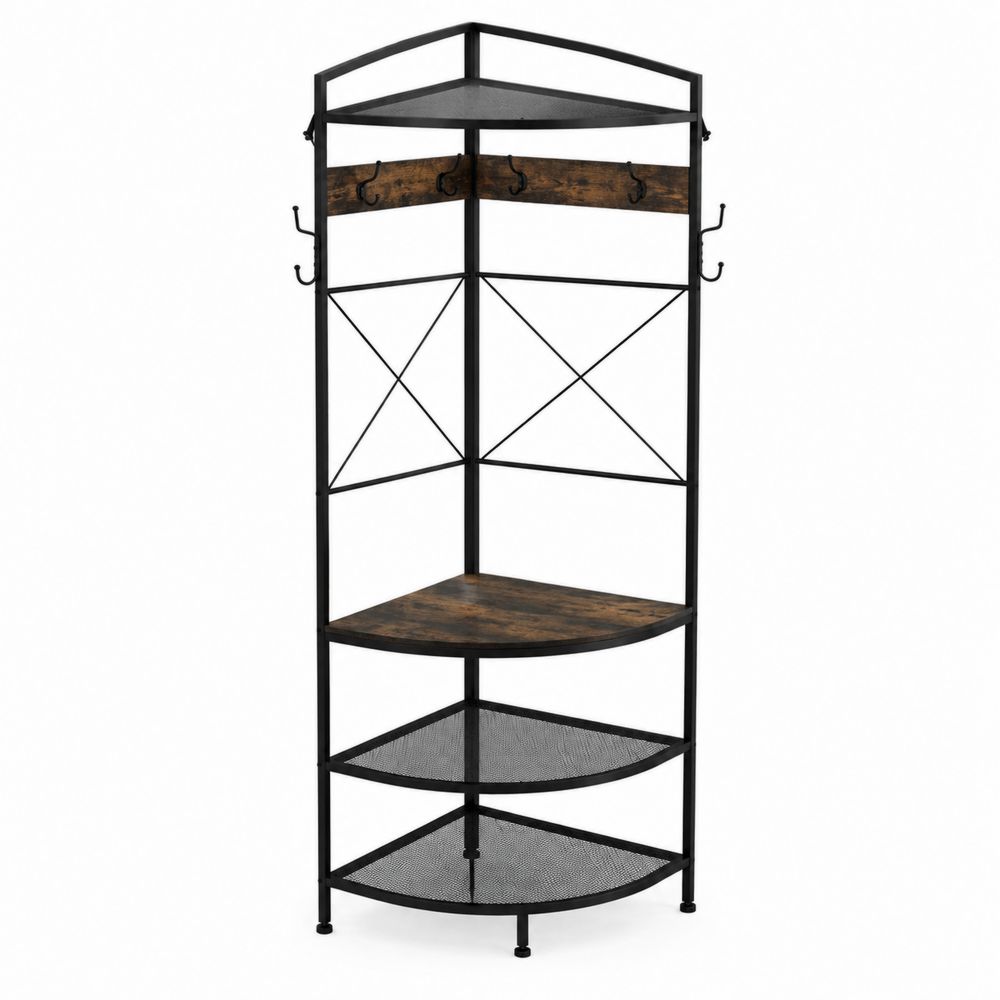 Eckregal Metall und Spanplatte Holzoptik 4 Ebenen Schwarz/Braun 167 cm