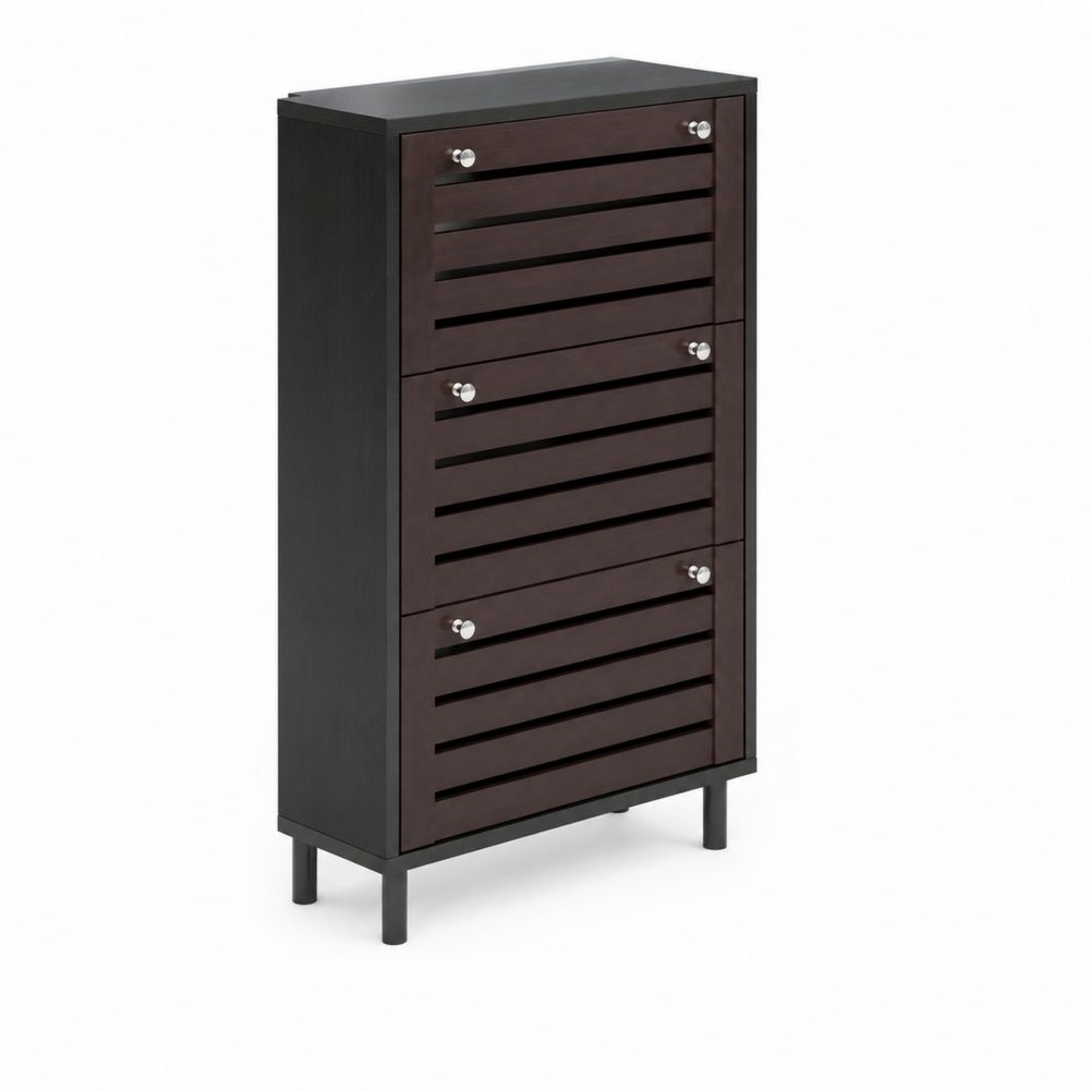 Schuhschrank Holz Dunkelbraun 3 Fächer