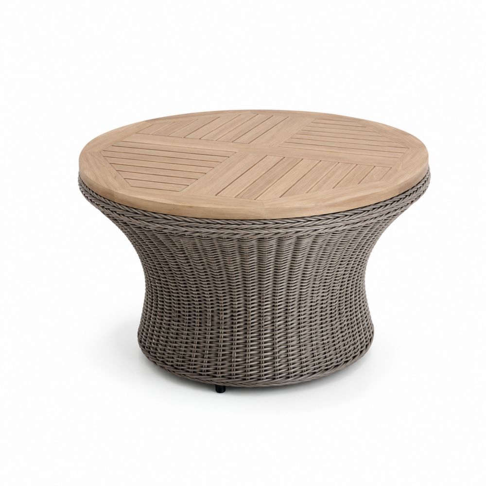 Runder Beistelltisch aus Teakholz und Polyrattan 45cm Höhe
