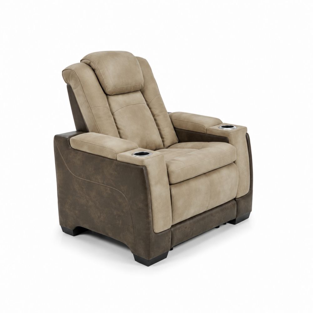 Liegesessel Mikrofaser Beige/Braun mit Getränkehaltern