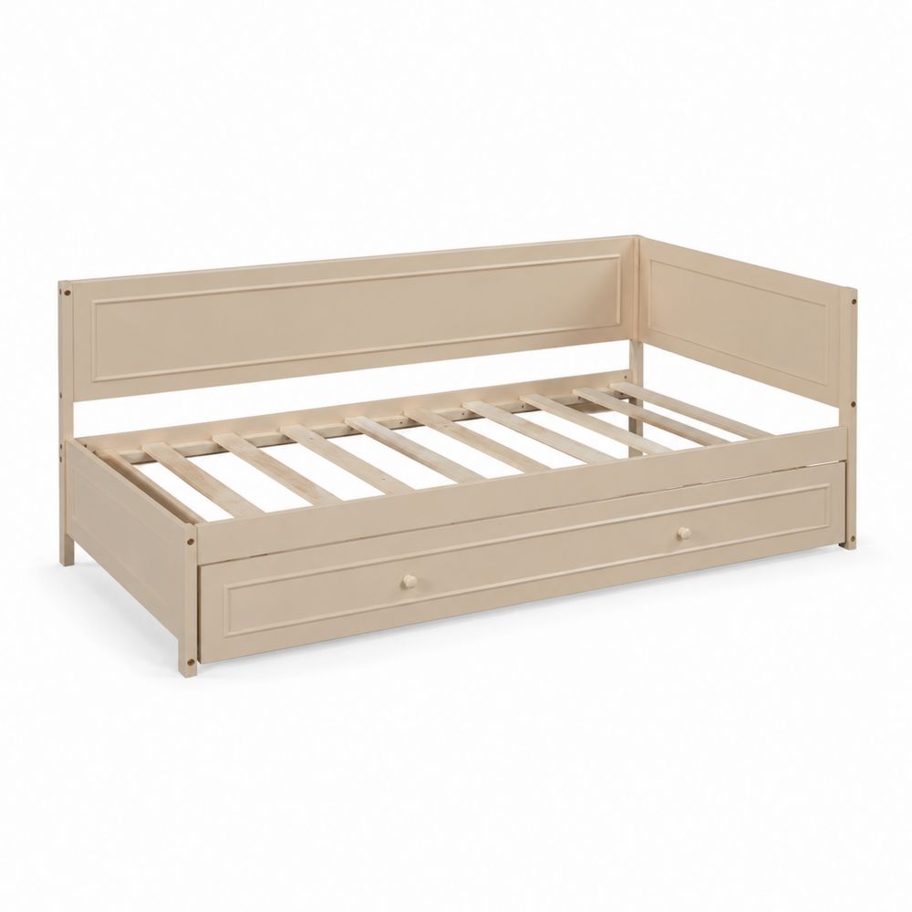 Holzbett Beige 200x90 cm mit Schublade