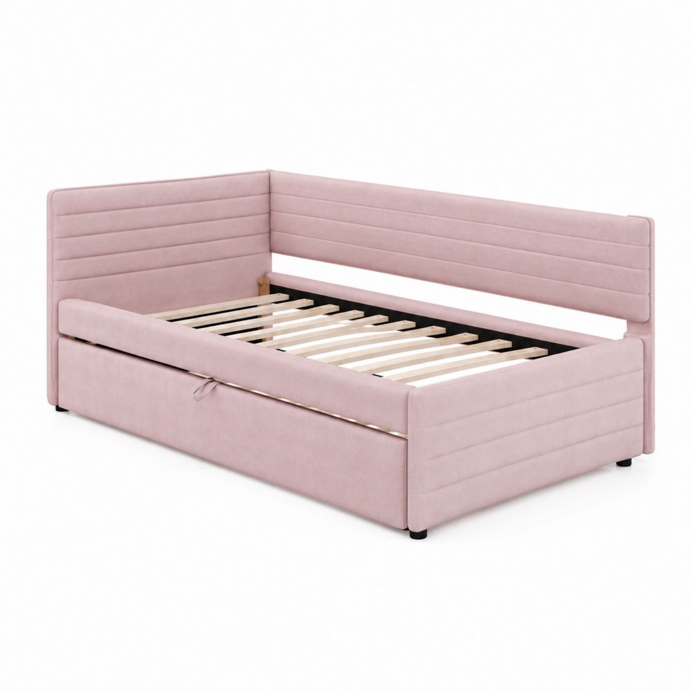 Tagesbett mit Stauraum Metall und Stoff Rosa 200x90 cm