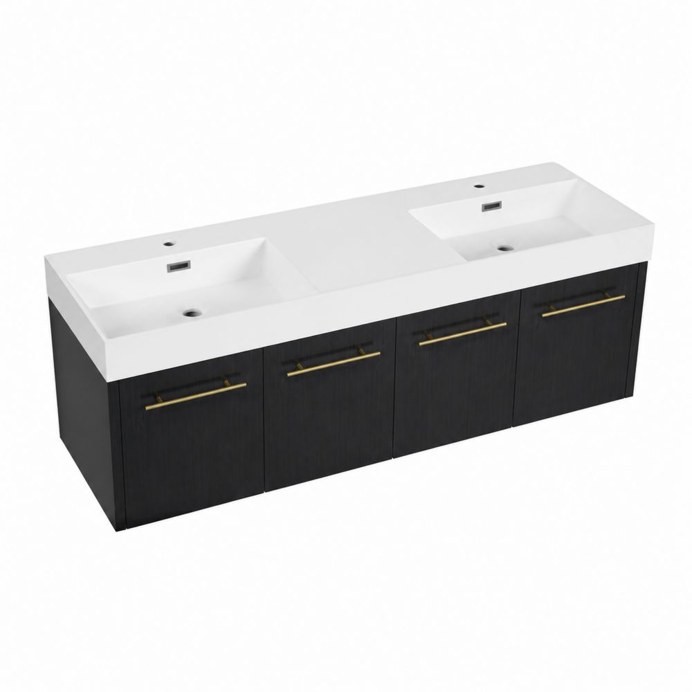 Wandmontierter Doppel-Waschtischunterschrank mit Keramikbecken 150 cm Schwarz/Weiß