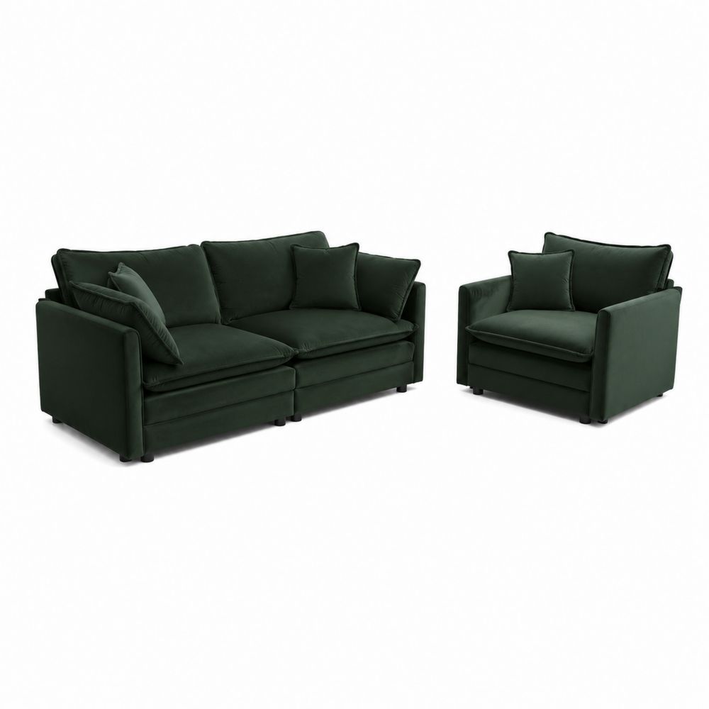 3-Sitzer Sofa-Set mit Sessel aus Stoff, Dunkelgrün