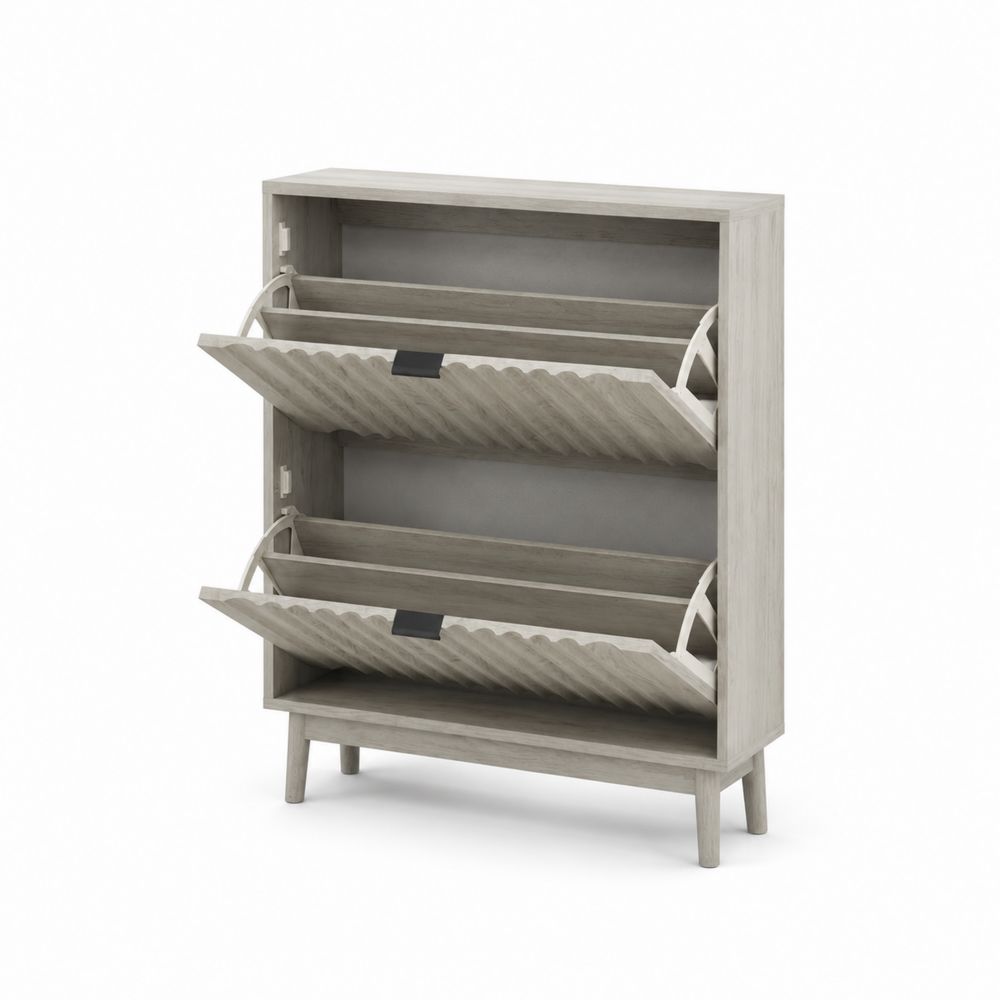 Schuhschrank Holz Mit 2 Klappen 100x85x25 cm Grau