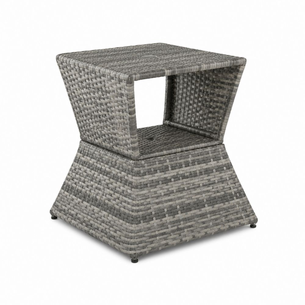Quadratischer Outdoor-Beistelltisch aus Polyrattan Grau