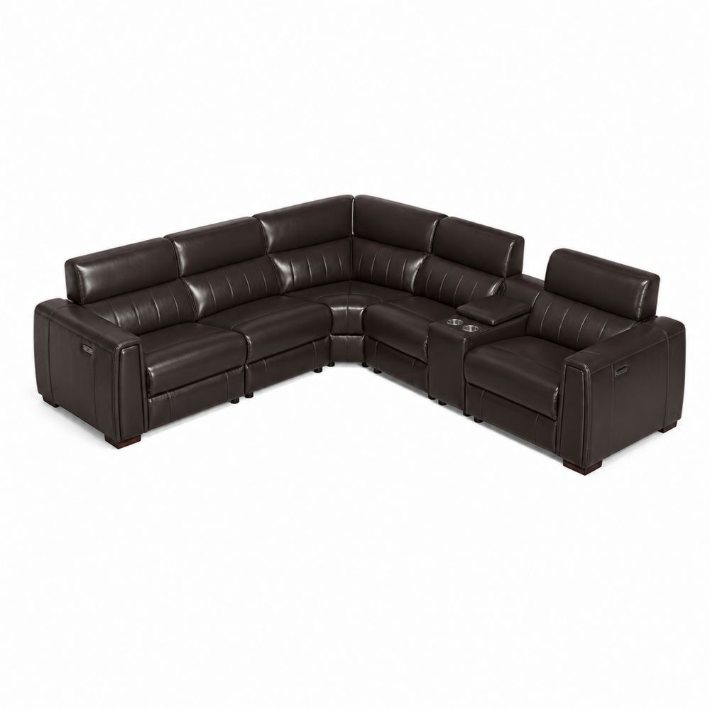 Modulares Ledersofa mit Getränkehalter, Braun, 250x90x100 cm