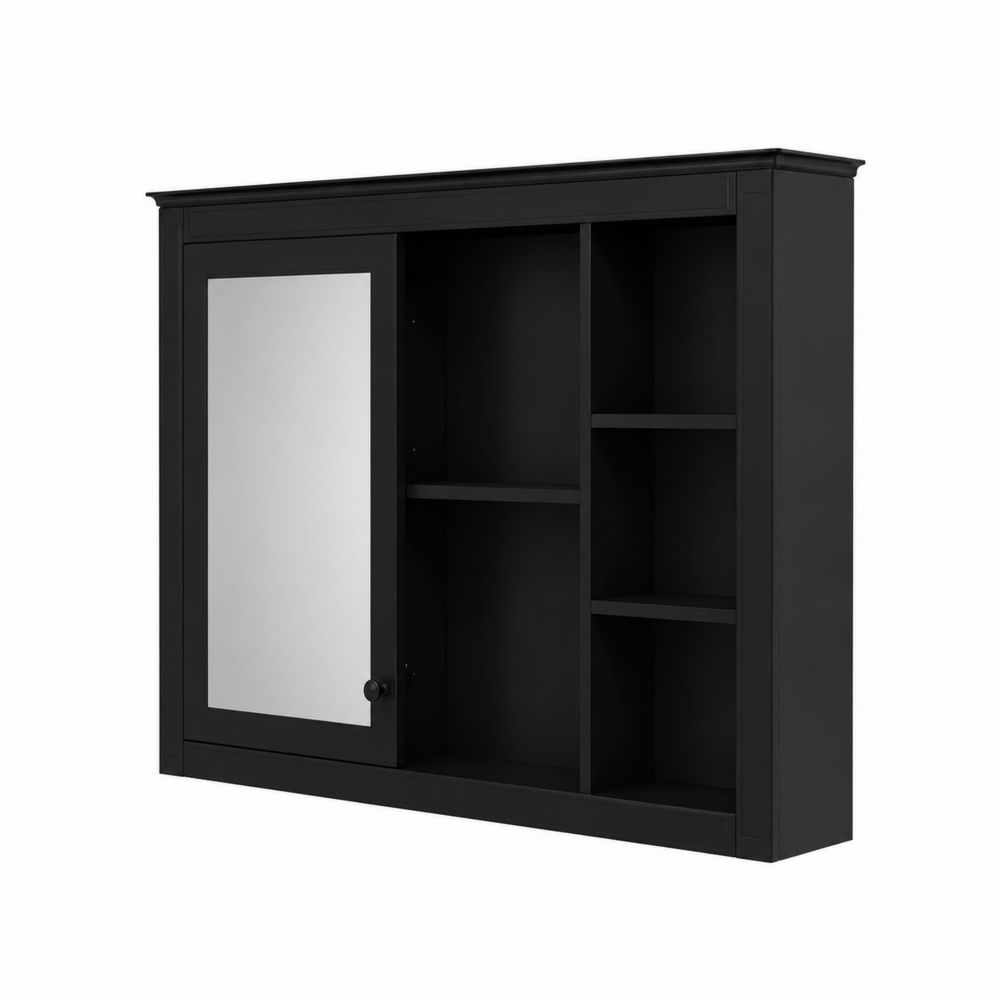 Badezimmerspiegelschrank MDF Schwarz mit Spiegel