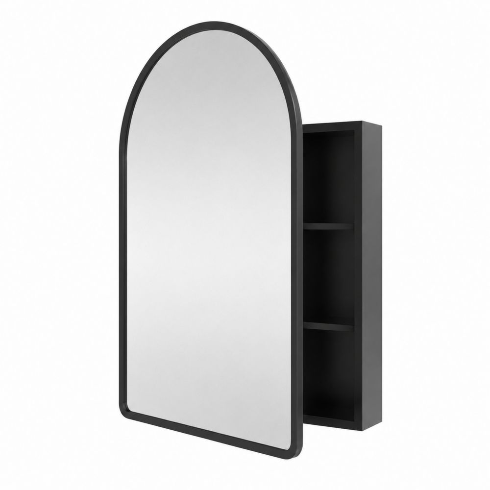 Badezimmerspiegelschrank mit gewölbtem Spiegel 80x45x15 cm Metall Schwarz