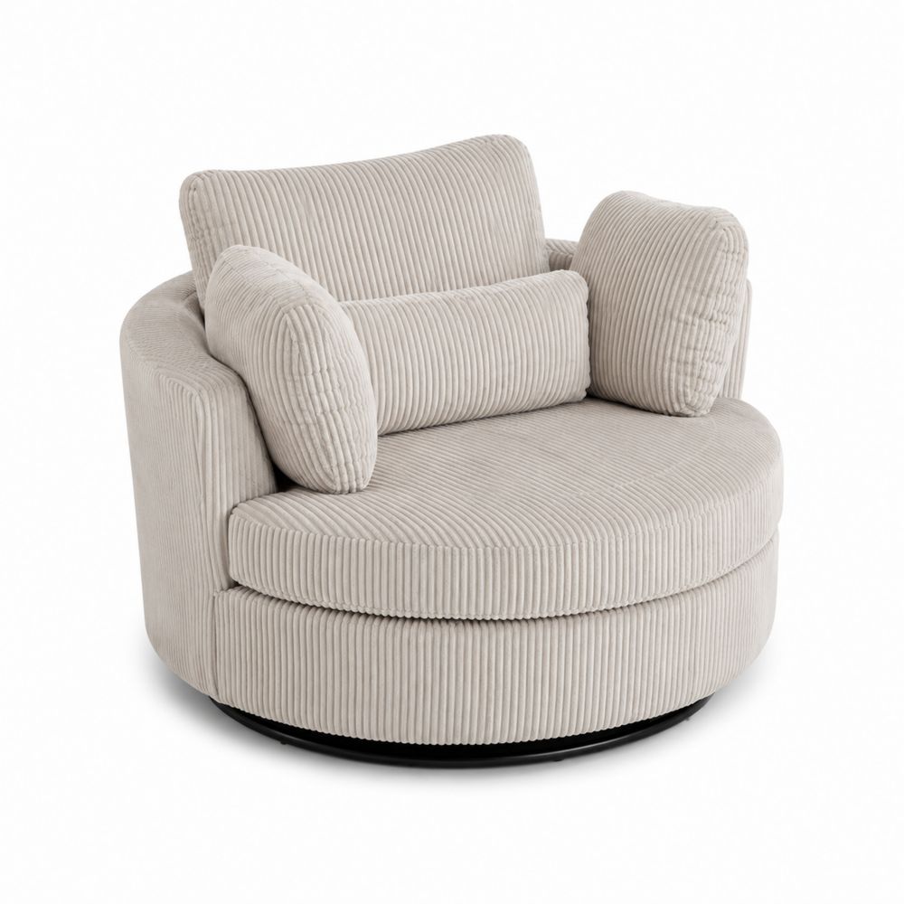 Runder Cord Sessel Beige Ø110 cm