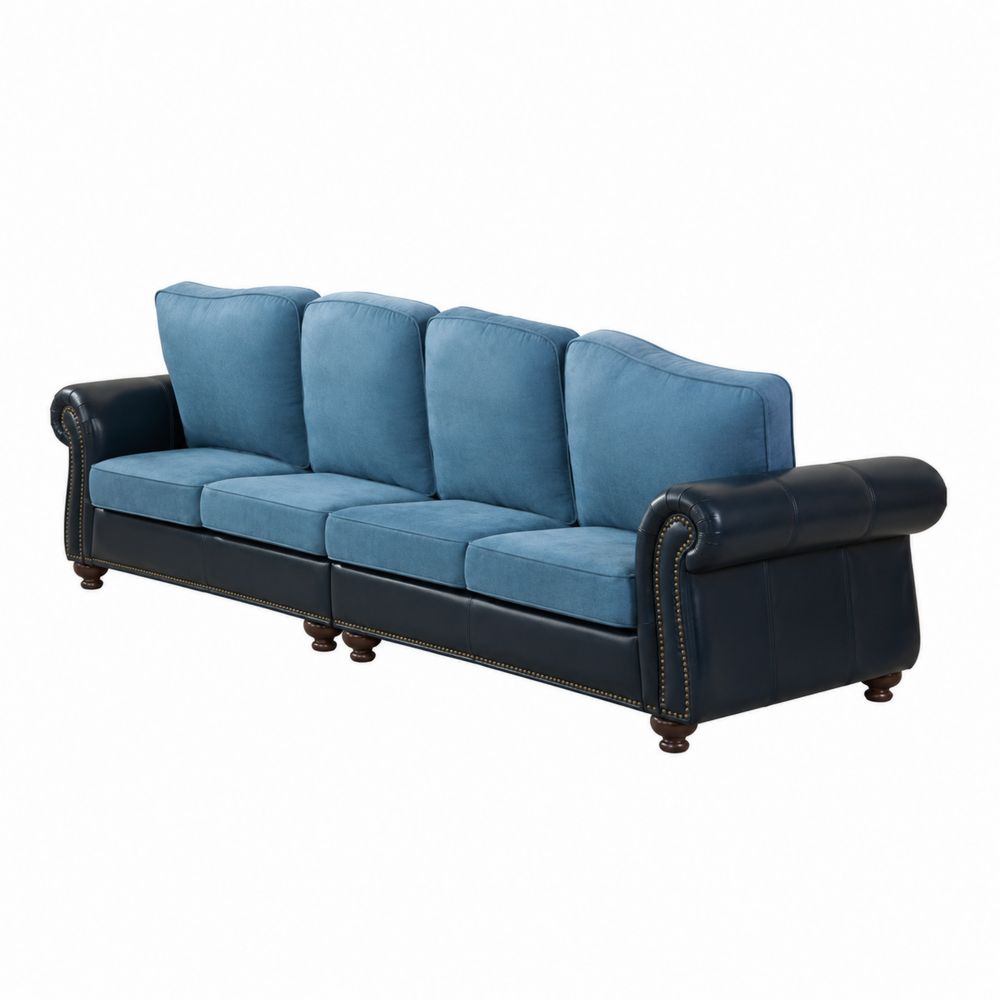 4-Sitzer Sofa Leder Baumwolle Blau Dunkelblau