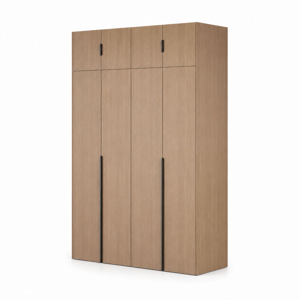 Kleiderschrank Holz 4-türig mit Aufsatz, Eiche Braun