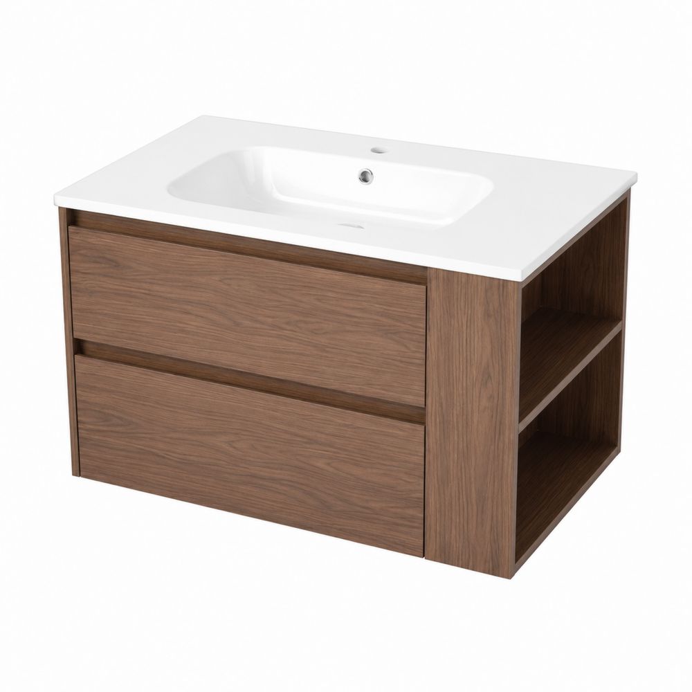 Waschtischunterschrank Holz/Keramik Weiß/Nussbaum