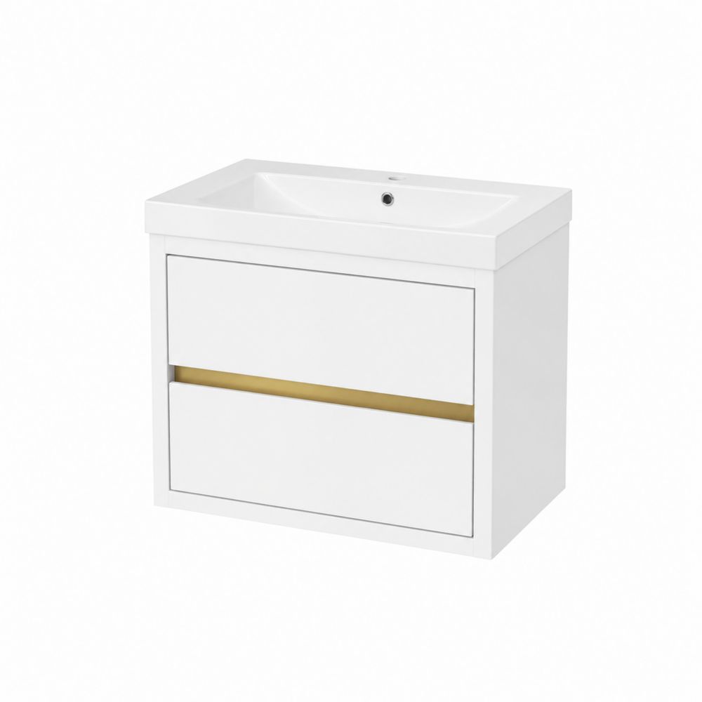 MDF Waschtischunterschrank mit Keramikbecken Weiß/Gold 60x40x50 cm