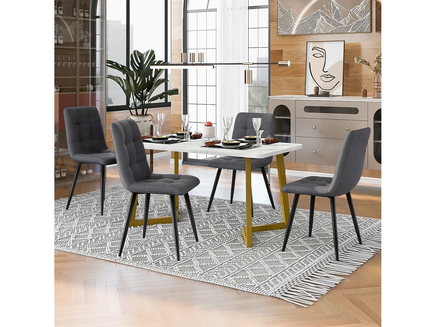 Esszimmer und Küche,Esszimmermöbel,Set aus feststehendem Tisch und Stuhl-LIVELUNO