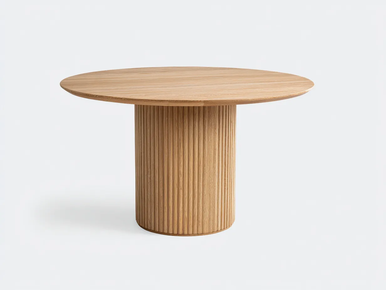 Mesas de jardín de madera maciza 120x120x75 cm - forma redonda - base cilíndrica - diseño moderno para exterior-Mamonrahaus