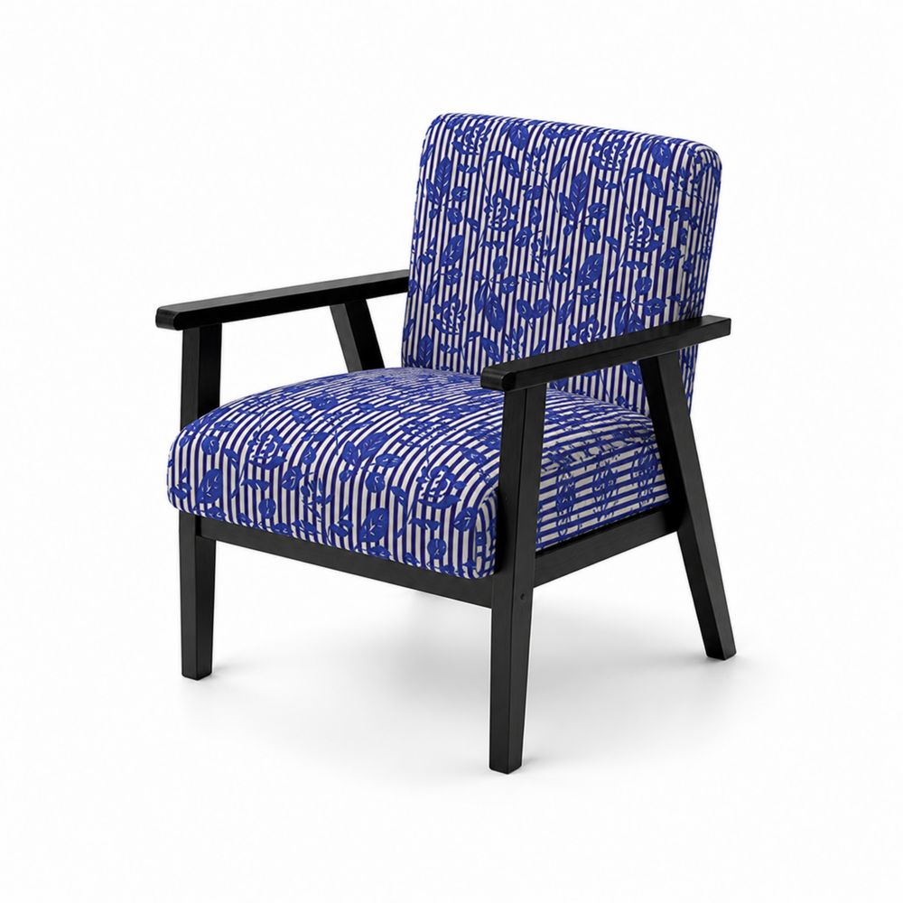 Sessel mit Holzrahmen und Baumwollbezug in Blau