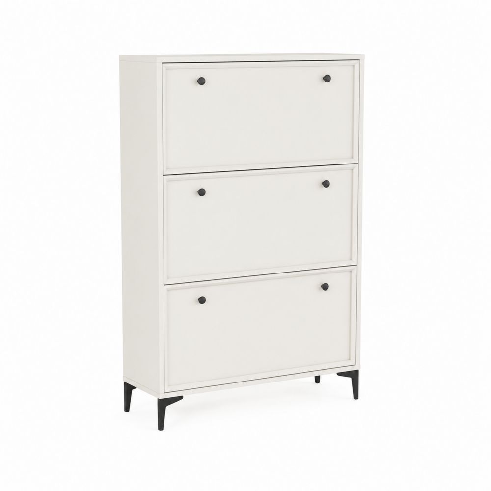 Schuhschrank aus MDF und Metall, Weiß, 120x80x24 cm