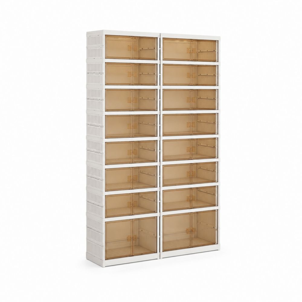Kunststoff Schuhschrank mit 20 Fächern Weiß/Braun 180cm x 120cm x 35cm