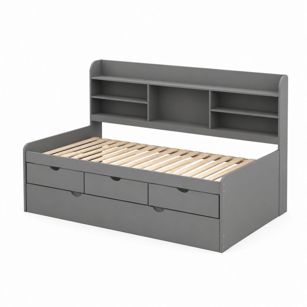 Tagesbett mit Regal Grau MDF und Kiefernholz 200x90 cm