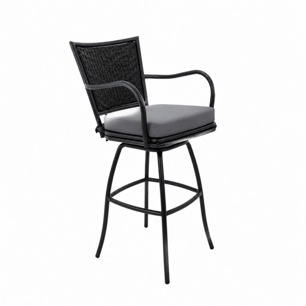 Garten-Barhocker Aluminium mit Polyesterkissen 360° Drehfunktion Schwarz Grau