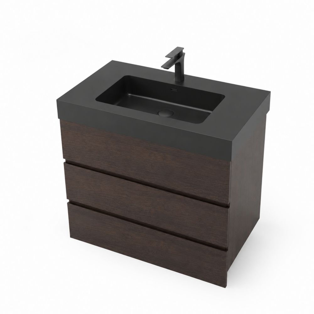 Wandmontierter Waschtischunterschrank Holz Dunkelbraun/Schwarz mit Waschbecken 60x45x55cm