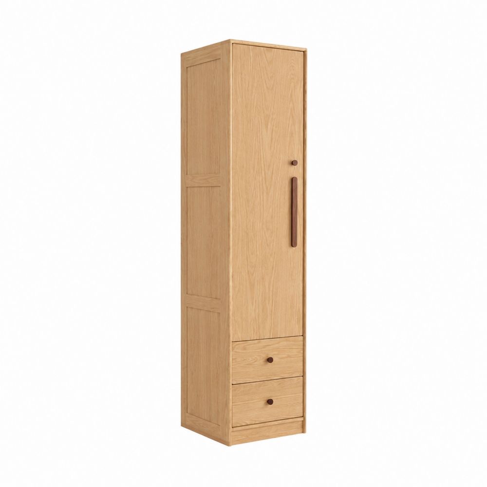 Eichenholz Kleiderschrank mit Einzeltür und Schubladen, 190x40x40 cm