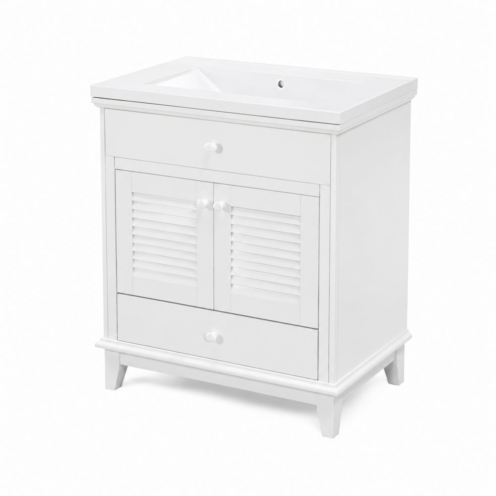 Waschtischunterschrank aus MDF mit Keramikbecken Weiß