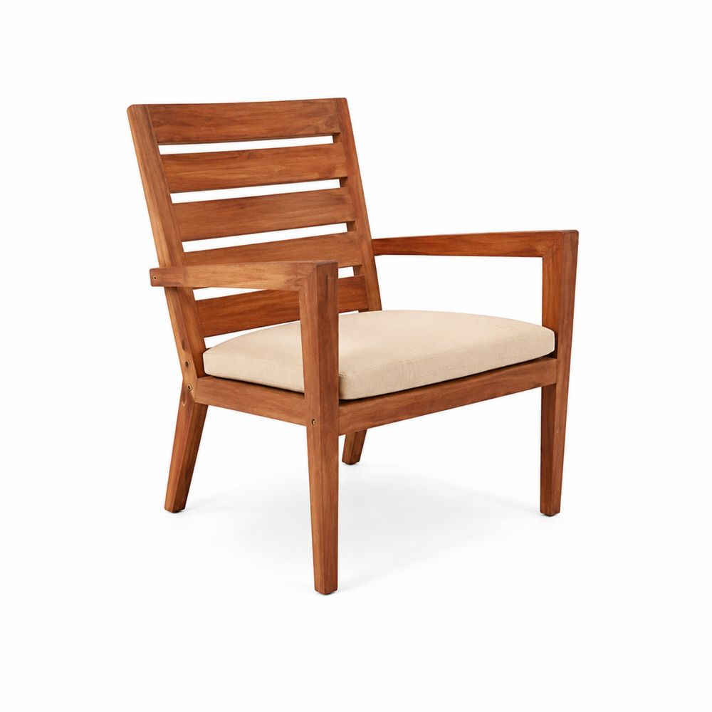 Clubsessel aus Akazienholz mit Beige Kissen