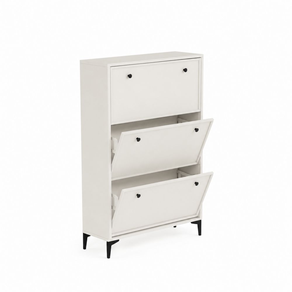 Schuhschrank aus MDF und Metall mit 3 Klappen, Weiß