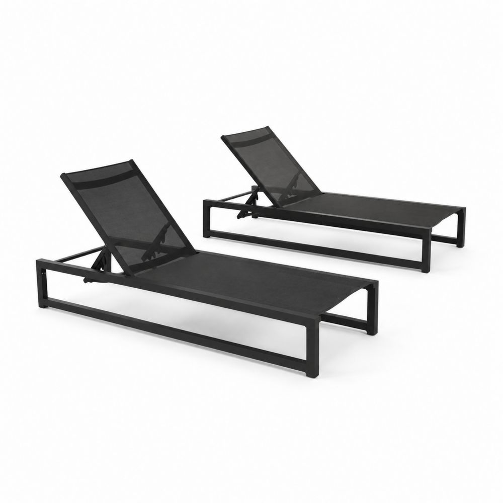 2er Set Sonnenliegen Aluminium Textilene Schwarz