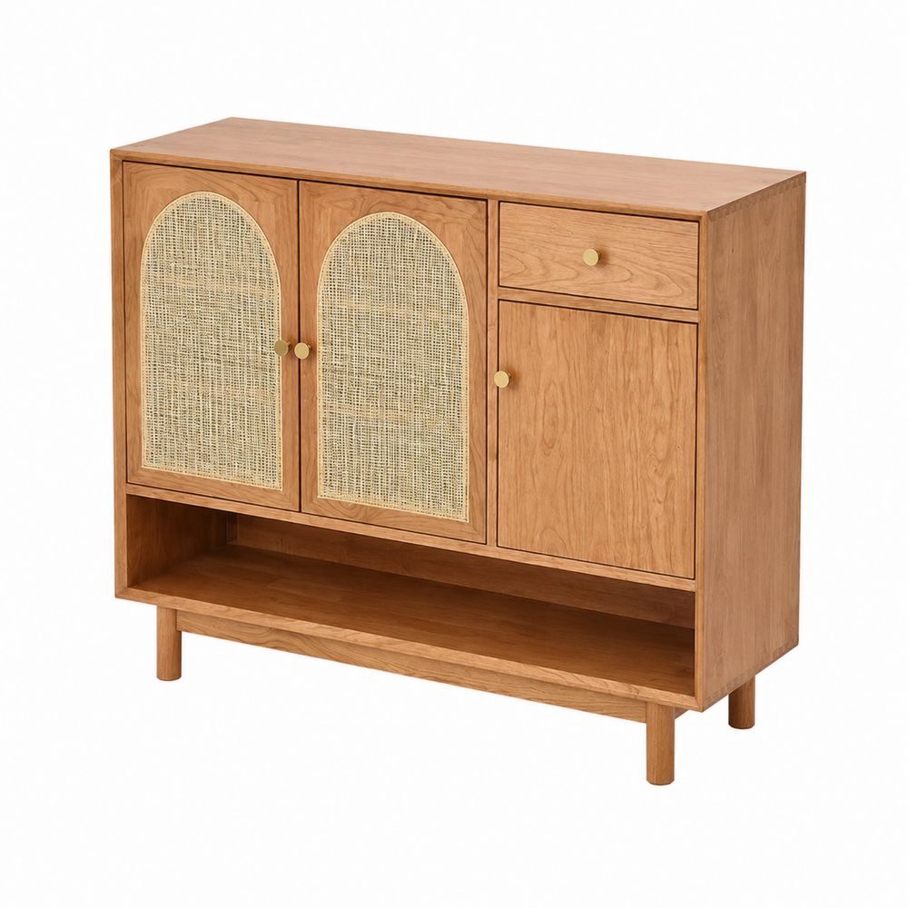 Schuhschrank aus Holz und Rattan, Natur