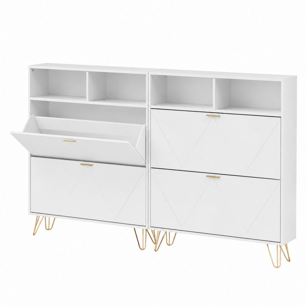 Schuhschrank-Set aus MDF Weiß mit Schuhkippern