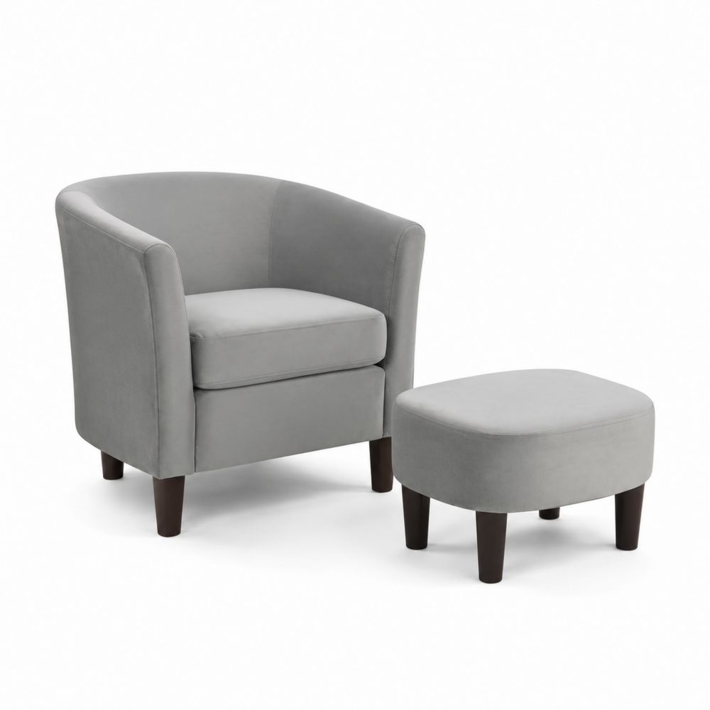 Sessel mit Hocker Set aus Polyester Grau