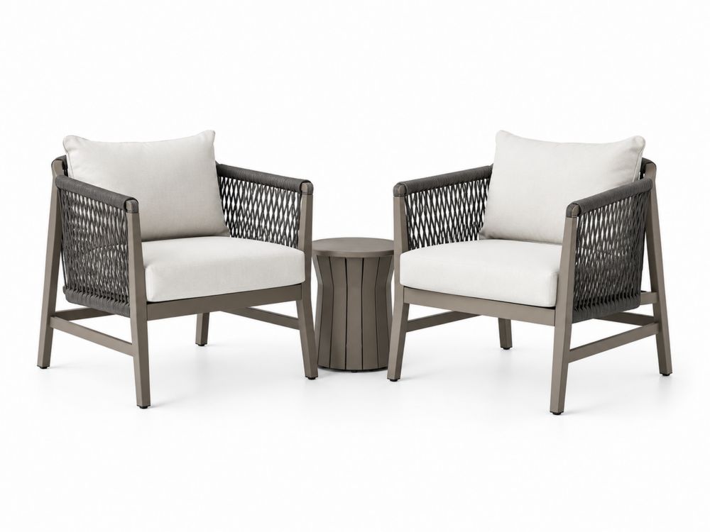 2-teiliger Outdoor-Clubsessel-Set aus Aluminium und Polyesternetz in Beige