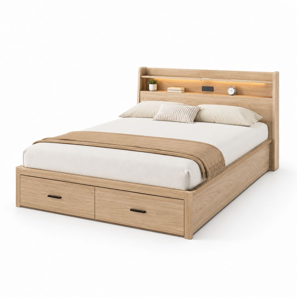 Eichenbett mit Stauraum 200x140 cm