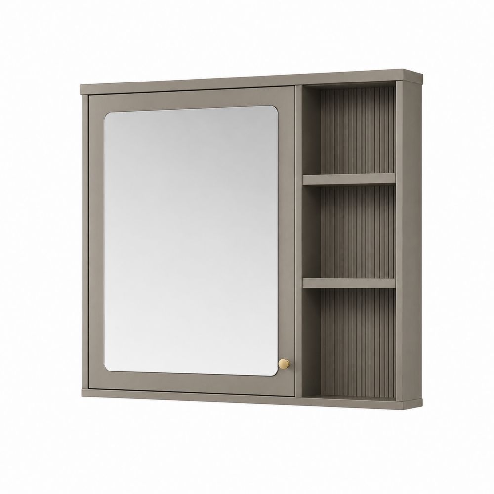 Grauer MDF Spiegelschrank mit Regal 60x15x75 cm