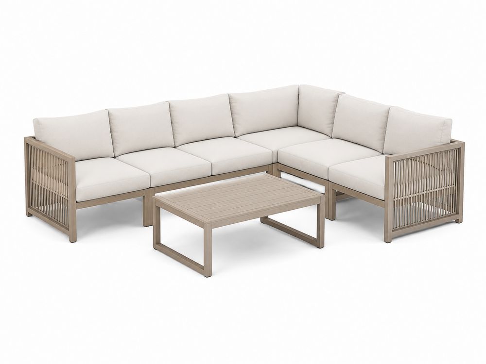 Eck-Gartensofa Set mit Akazienholzrahmen und Polyesterkissen Beige 250 x 250 cm