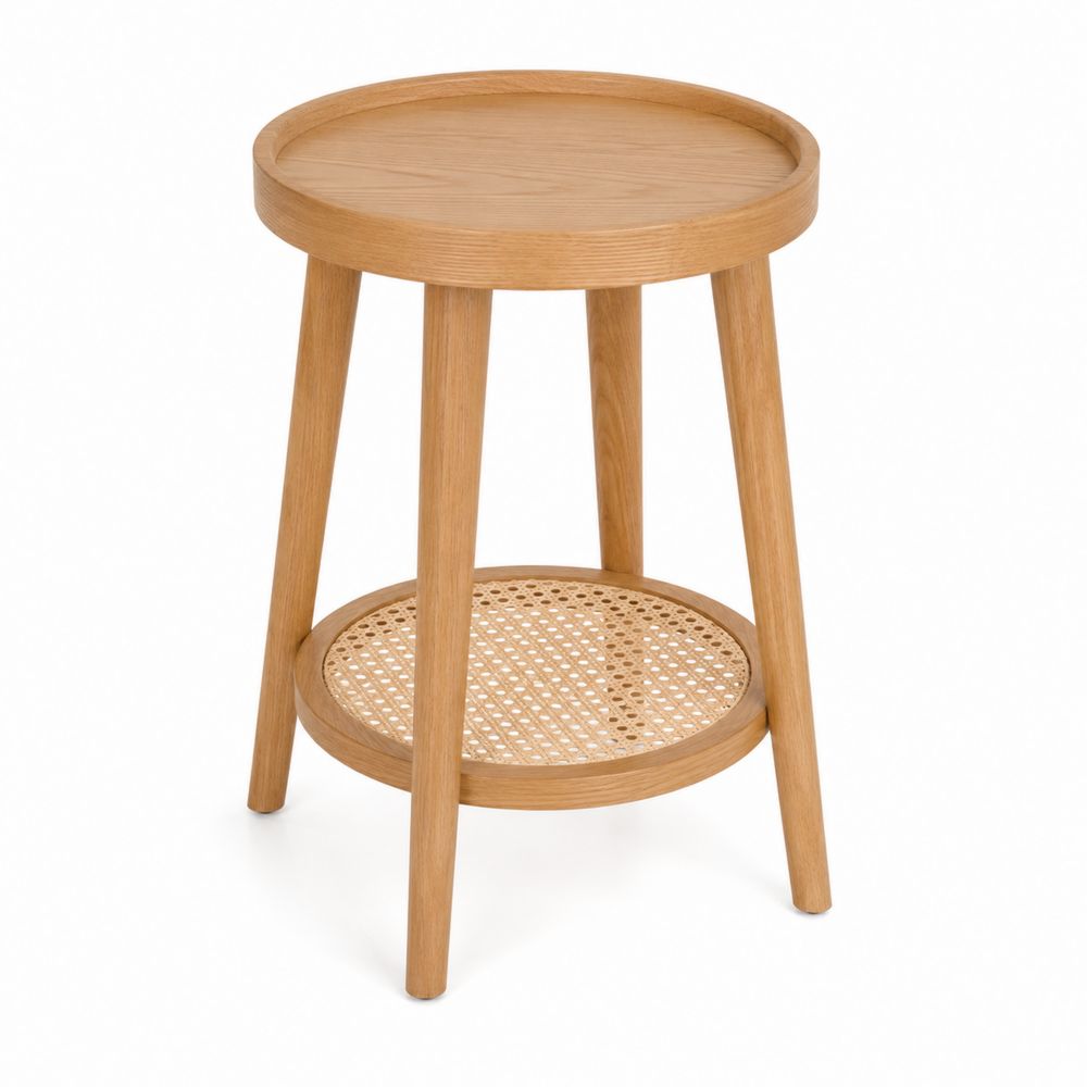 Runder Holz-Beistelltisch mit Wiener Geflecht 45cm