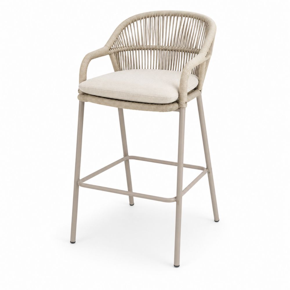 Barhocker aus Aluminium mit Seilgeflecht und Polster Beige