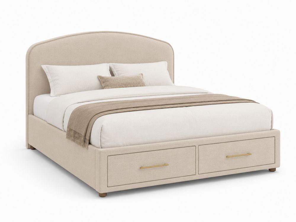 Polsterbett mit Schubladen aus Holz und Leinenmischung 200x160 cm Beige