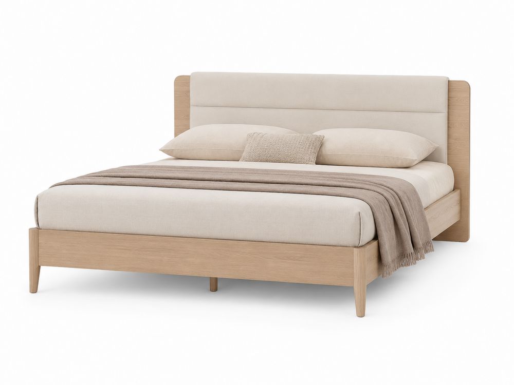 Holzbett mit Polsterkopfteil 200x180 cm Beige