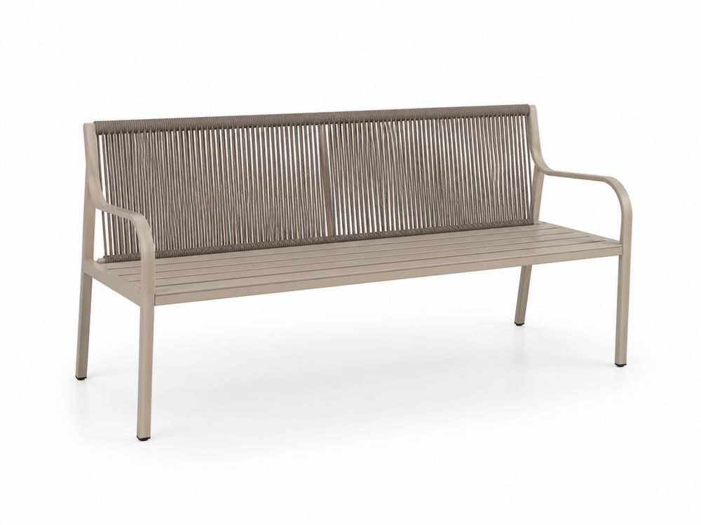 Bank aus Stahl mit Rückenlehne aus Polyesterseil Beige