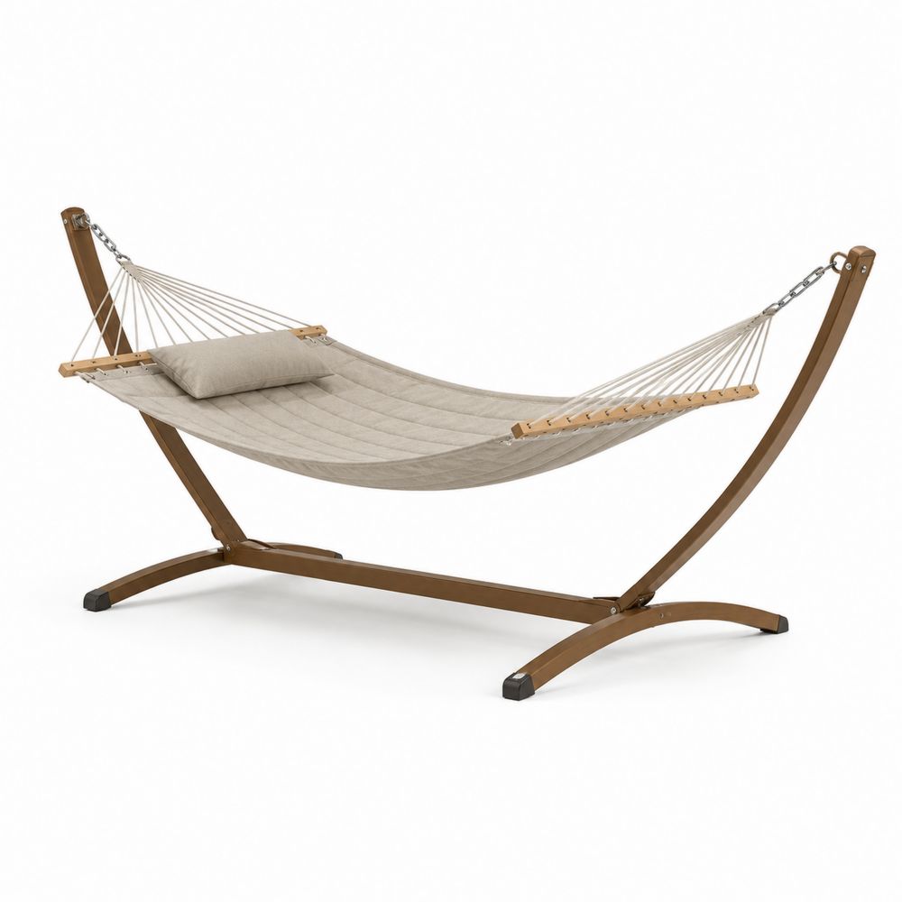 Baumwoll-Hängematte mit Stahlgestell Beige 300x120cm
