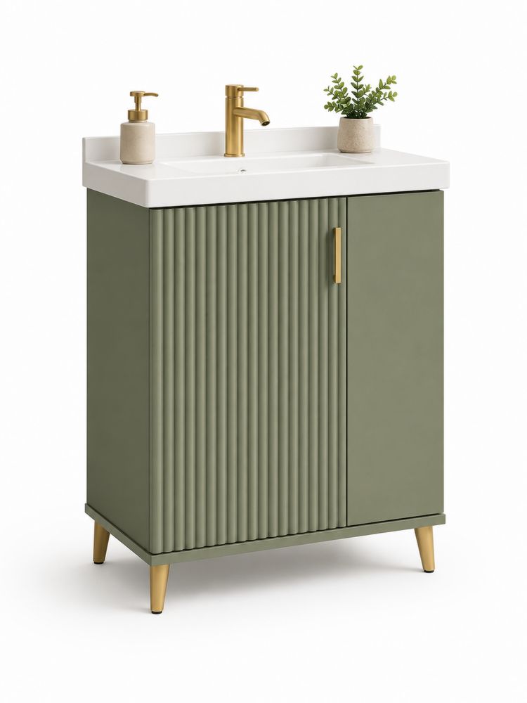 Waschtischunterschrank mit Keramikbecken MDF/Metall Grün/Weiß