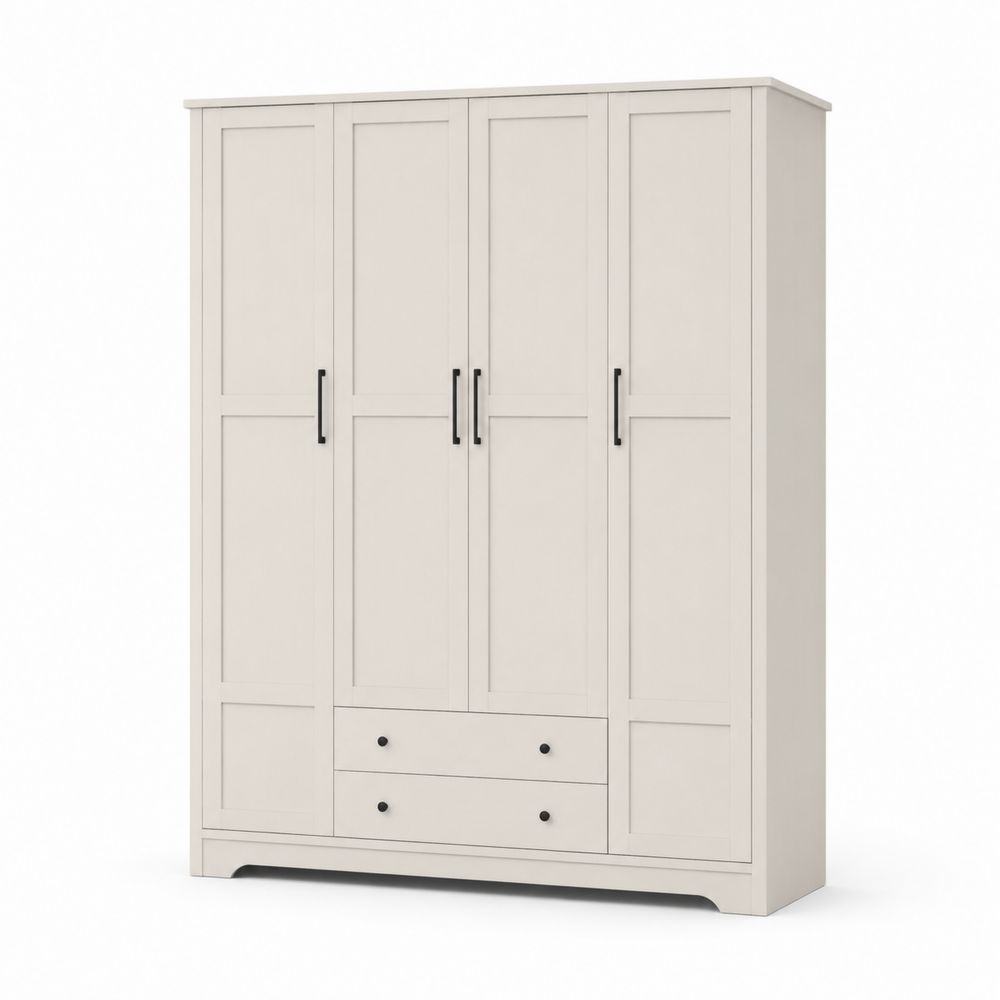 Kleiderschrank mit 4 Türen und 2 Schubladen aus MDF Weiß